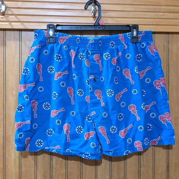 Bottoms Out Novelty Boxer Shorts Guitar Print Blue Mens Sleepwear Large - Picture 1 of 3